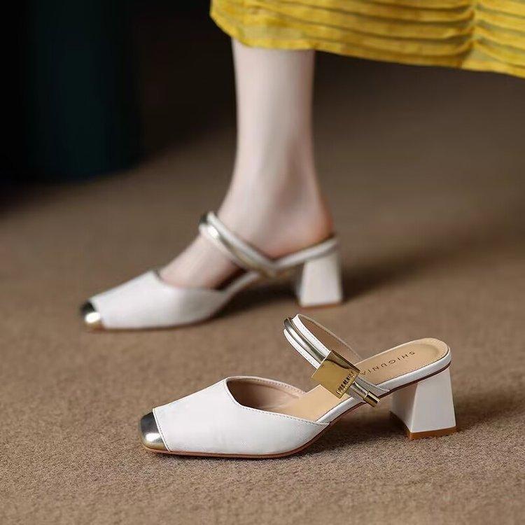 Fashion Fashion Womens High Heels French Toe High-Heeled Sandals Summer New Versatile Women's Half Slippers Tacones Altos Para Mujeres
