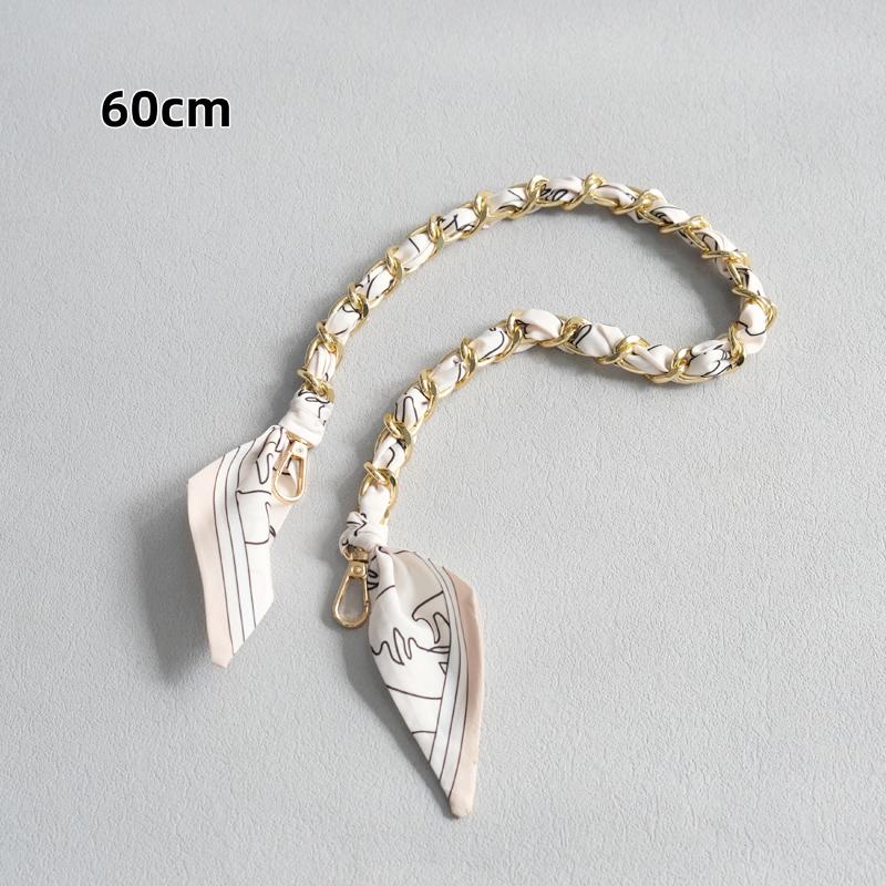 New Fashion Brand Woman Handbag Accessory Chains Detachable Floral Print Gold Silver Metal Silk Shoulder Strap Women DIY Chain Bag Handles
