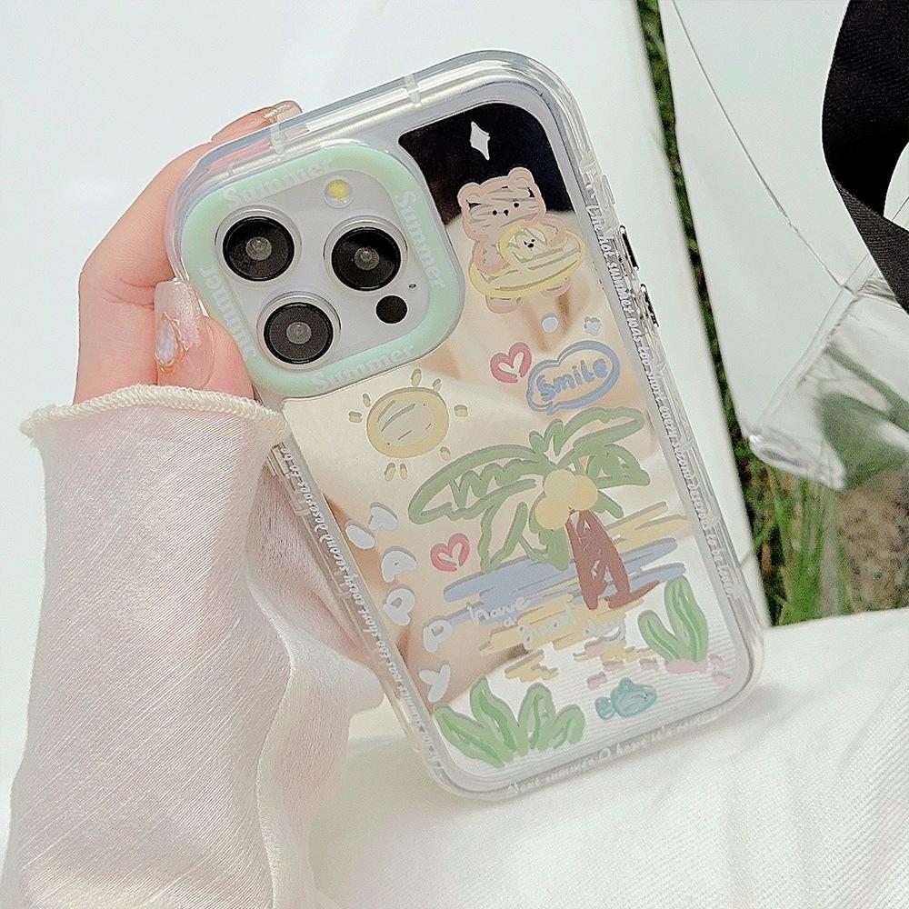Ins Summer Coconut Tree Beach Suitable for 16Pro Max Apple 15 Mobile Phone Case IPhone 12 Fresh 13 Mirror