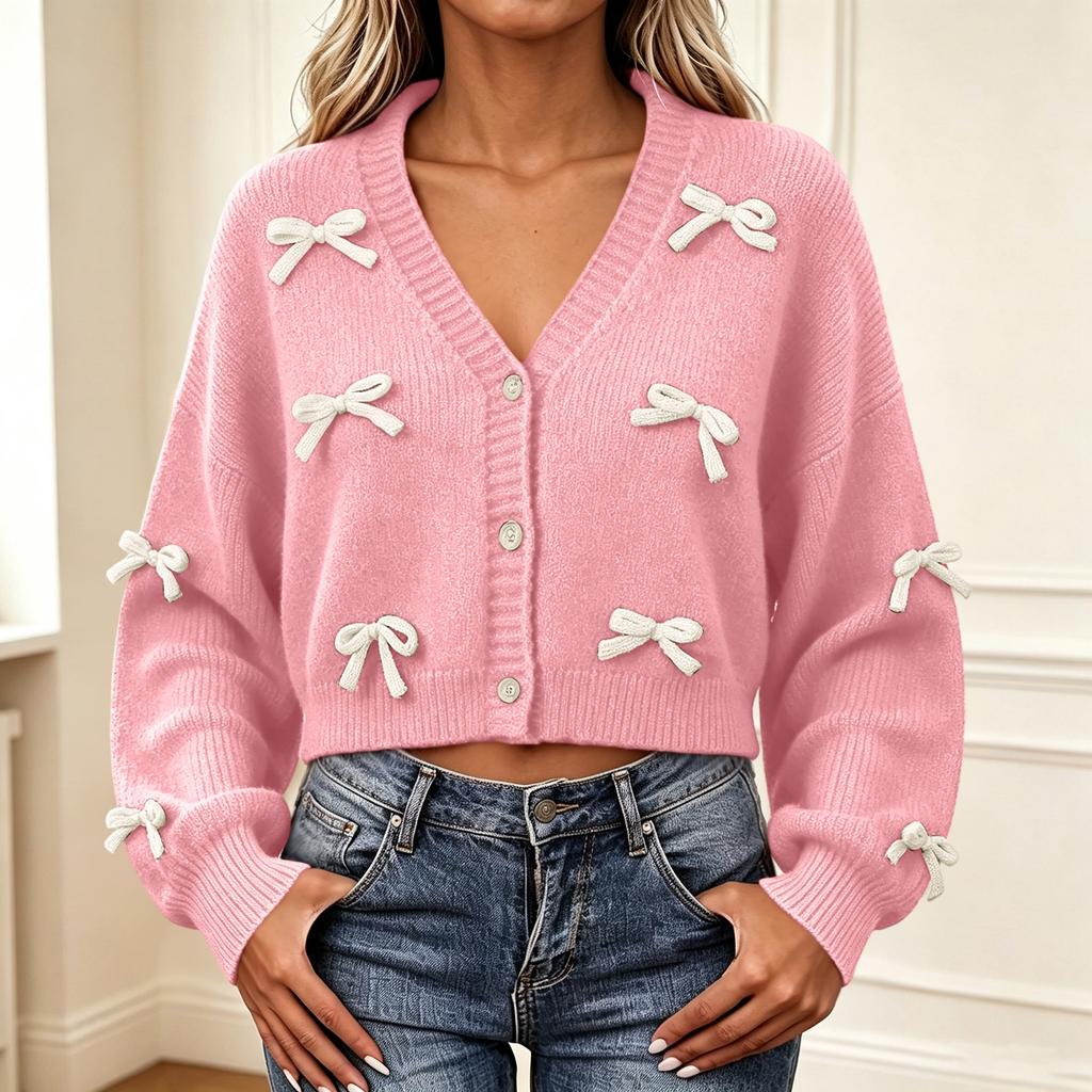 Women's Oversized V-Neck Knit Cardigan with Long Sleeve Sweater
