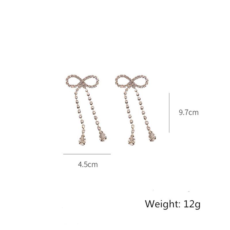 Big Bowknot Crystal Drop Earrings for Women Geometric Long Tassel Rhinestone Earrings Statement Zircon