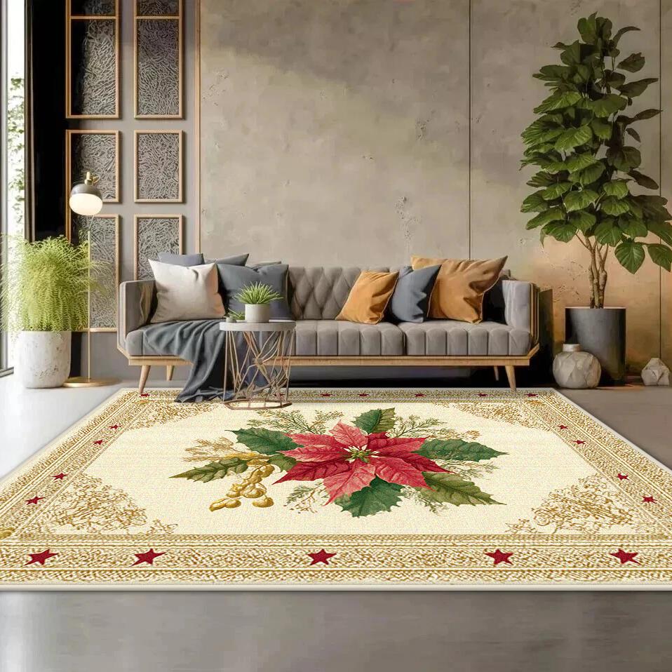 Classic Style Big Living Room Rugs Home Decoration Poinsettia Plant Pattern Bedroom Carpet Washable Mat Floor Lounge Rug Office