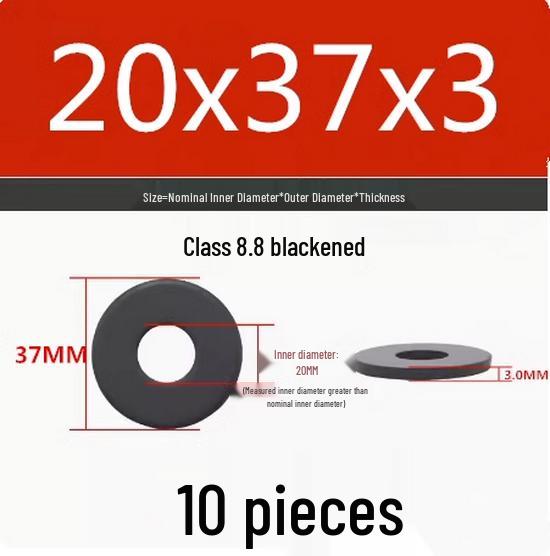 Blackened Flat Washer Gasket - Grade 8.8, Sizes M3 to M24