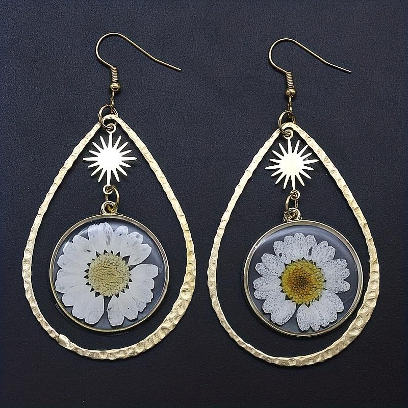 Полые каплевидные серьги с высушенным на солнце цветочным дизайном — фото 3