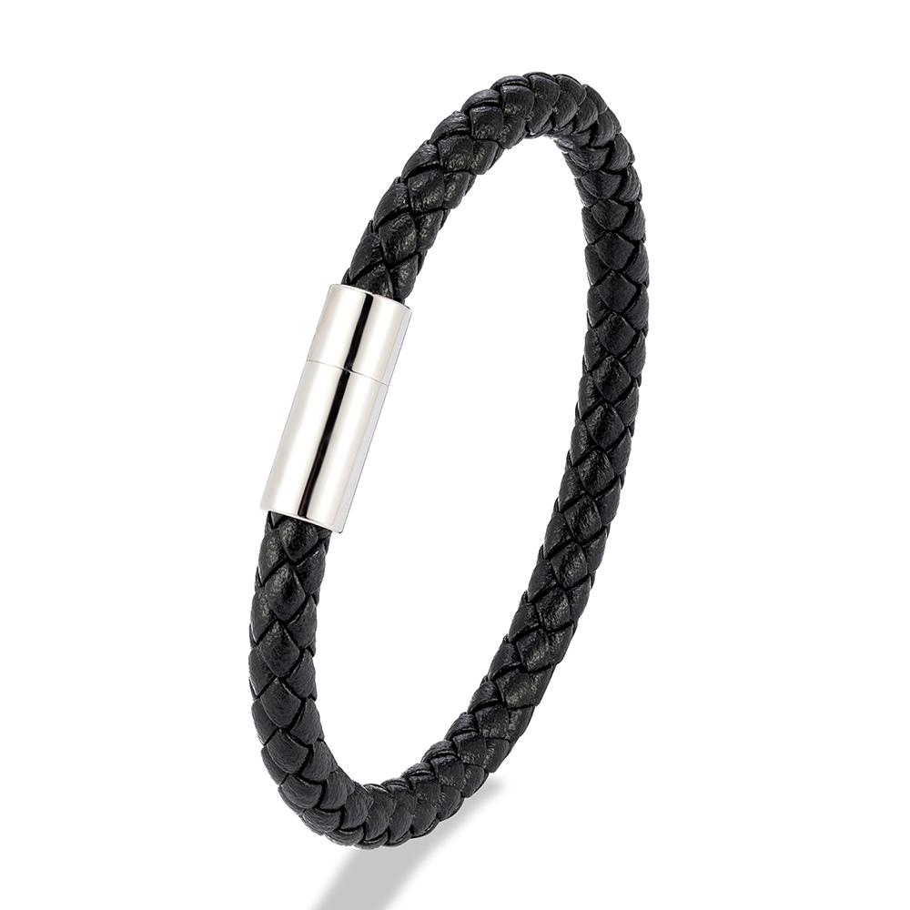 Classic Blue Braided Leather Bracelet Stainless Steel Magnetic Buckle Bangle Simple & Stylish Couple Jewelry Gift for Him