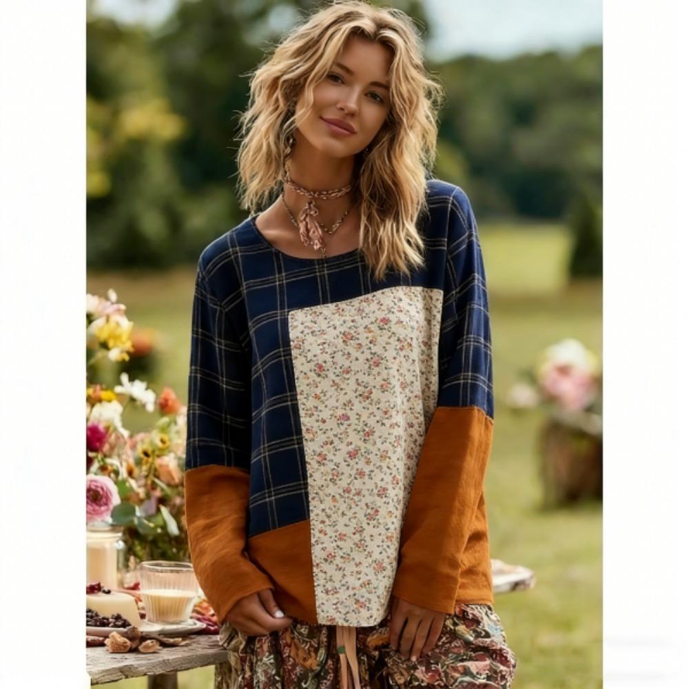 

Spring Europe America Women s T-shirt Fashion Floral Print Pullover Comfortable Women Long Sleeve T-shirt Outdoor Casual Tees Top S