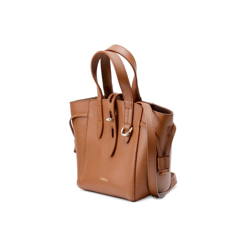 Furla Net Series 17 Classic Twist Buckle Solid Color Calfskin Tote Bag Shopping Tote Basket Shoulder Crossbody Handbag Mini Women's Brown