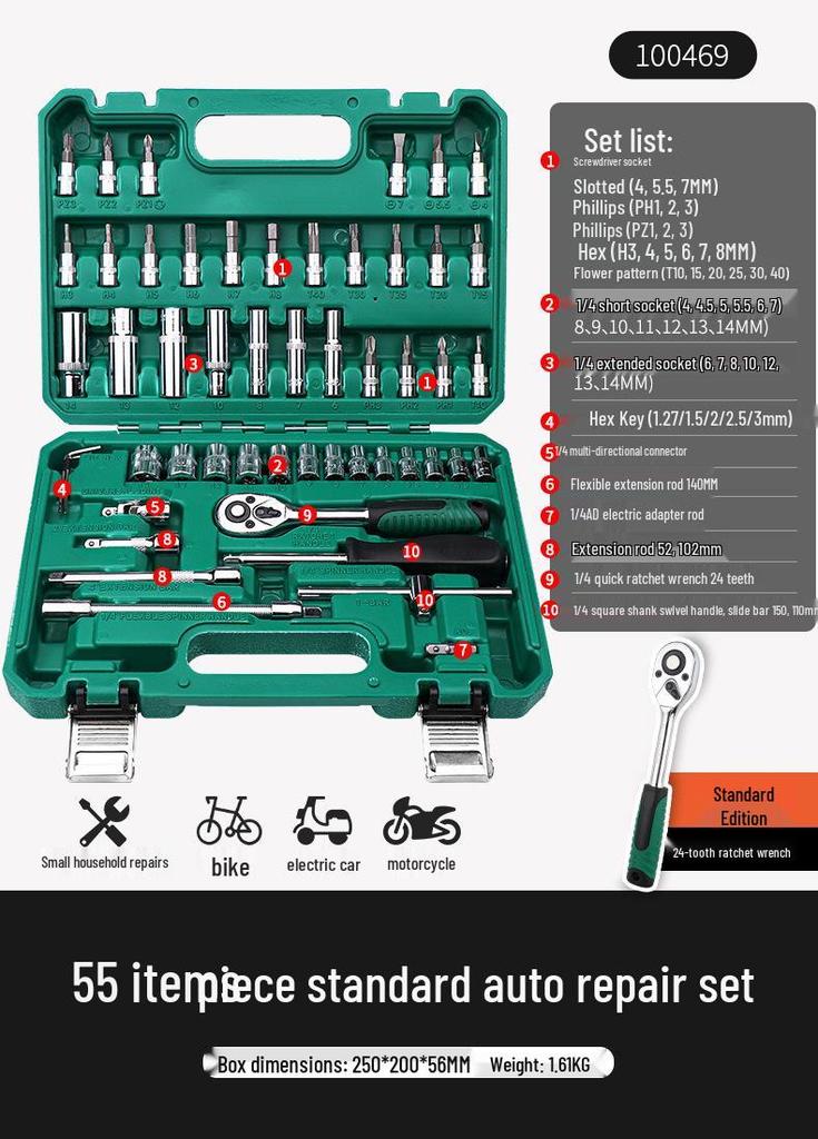 Pioneering Industrial-Grade Auto Repair Kit: Chrome Vanadium Steel Sockets & Ratchet Wrench Set for Mechanics