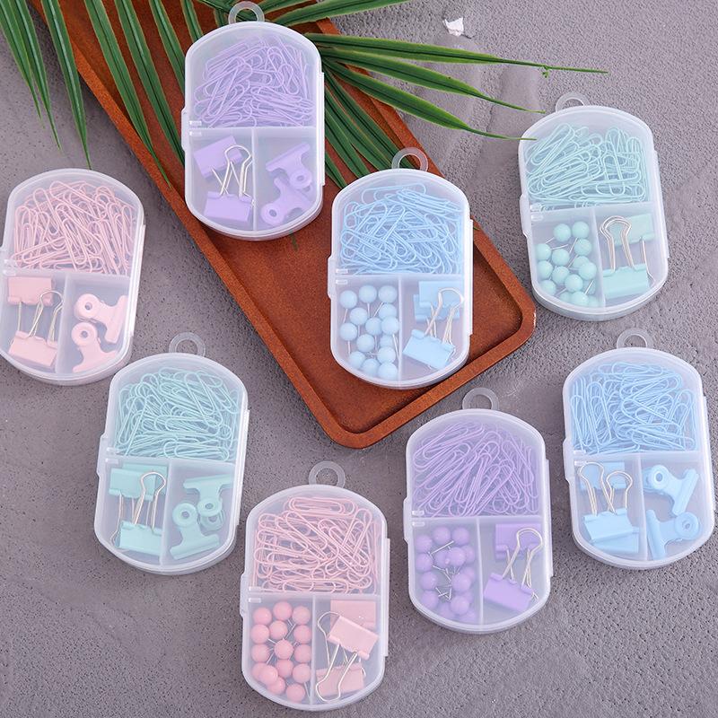 Colorful 3-in-1 Stationery Set - Cute Paper Clips, Binder Clips & Thumb Tacks Combo for Office School Supplies