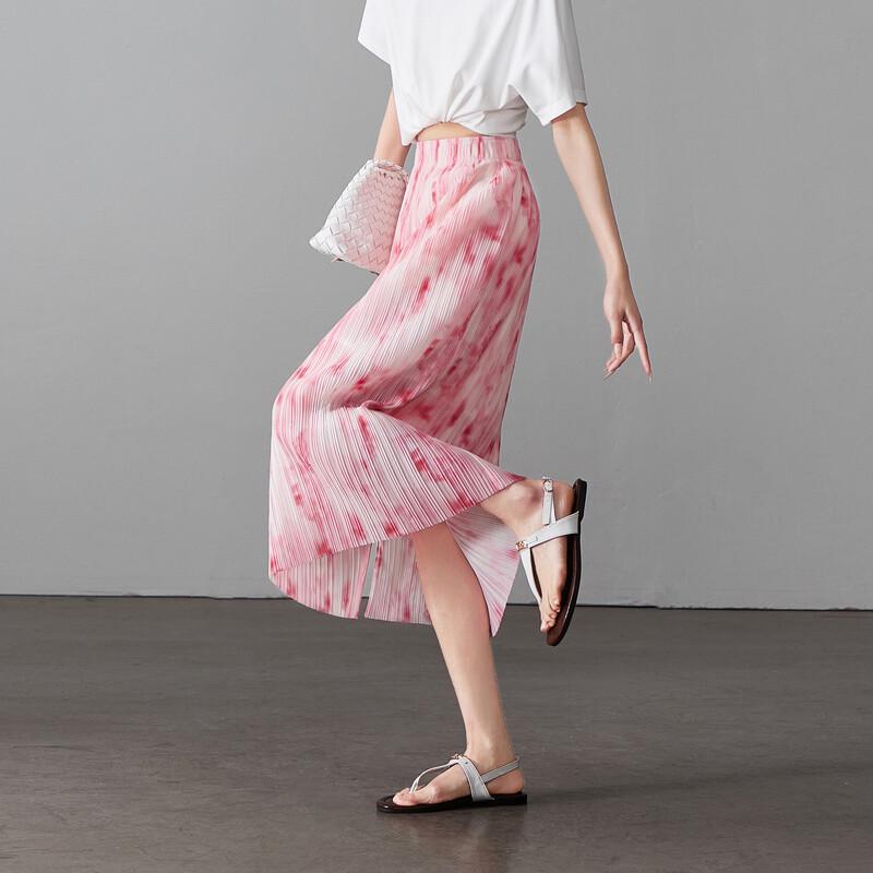 SOFSIL 2026 Summer Printed Pleated Midi Skirt L