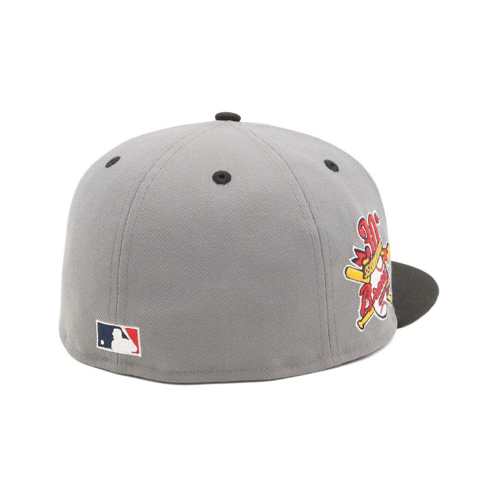 NEW ERA 59FIFTY Atlanta Braves Side Patch Two Tone Cap Storm Grey/Black MLB ONSPOTZ Exclusive Under Visor Fitted Baseball Hat 7 3/8