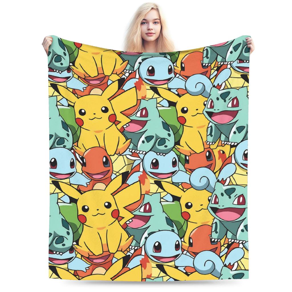 Pokemon Characters Plush Blankets Kids  Flannel Throw Blanket For Couch Bed Warm Soft Custom Quality Bedspread Gift Idea