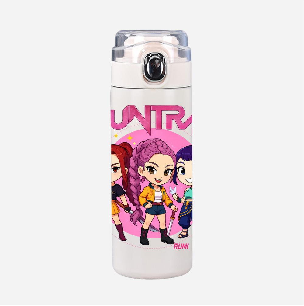 Anime K-Pop Demon Hunters Printed 400Ml Water Bottle Thermos Cup Portable Stainless Steel Leak Proof Camping Water Cup Kid Gift