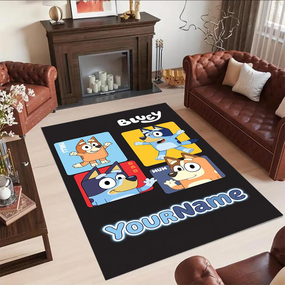 Bluey 149 Personalized Text Area Rug Design for Foyer Balcony Playrooms Dormitory Anti-slip Rug Decorate Offices Birthday/Christmas Gift