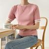 Shop Women Round Color Point Daily Short Sleeve Knit Tee Pink 21ds Wkn 3063