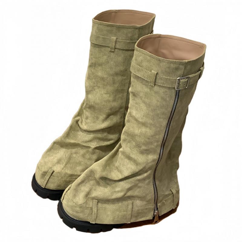 But knee-thin knight boots stacked boots 2025 new small height-increasing trouser boots