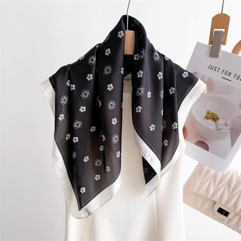 Simple Floral Temperament Printed Silk Scarf Square Scarf High-End Shawl Versatile Neck Small Square Scarf Headscarf
