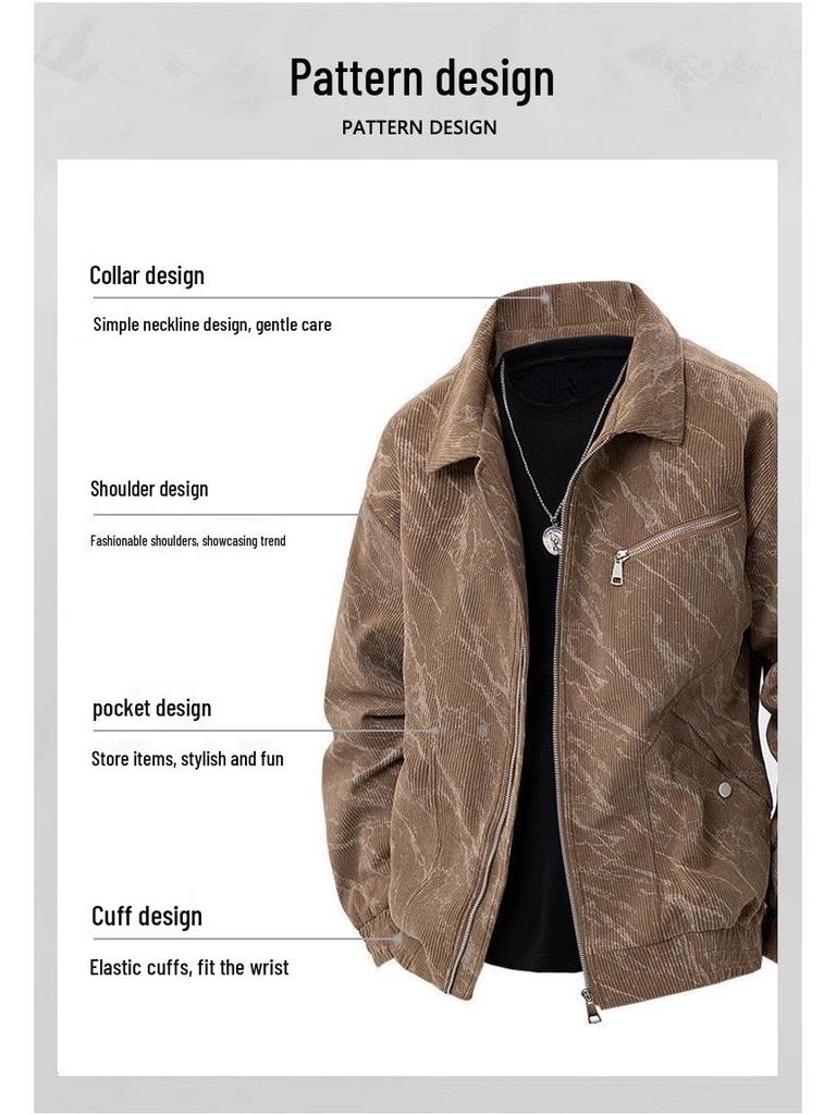 Men's Retro Corduroy Jacket: Spring/Autumn Versatile Loose Casual British Style with Turn-Down Collar.
