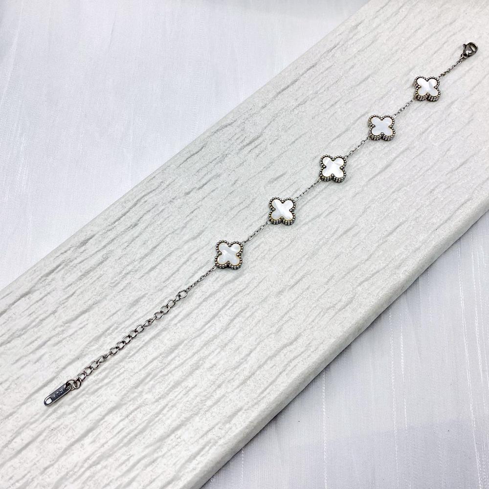 13mm Non-Fading Stainless Steel Four-Leaf Clover Bracelet for Women - Fresh Style