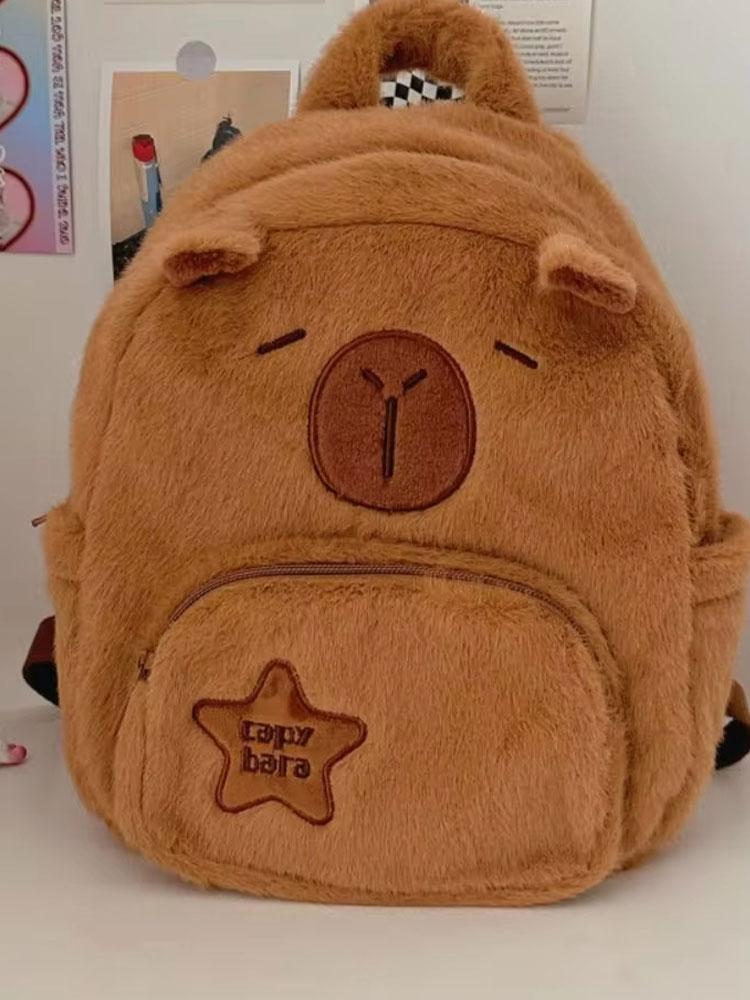 Kawaii Capybara Plush Backpack for Women Versatile Cartoon Funny Capibala Crossbody Bag aLrge Capacity Tote Bag