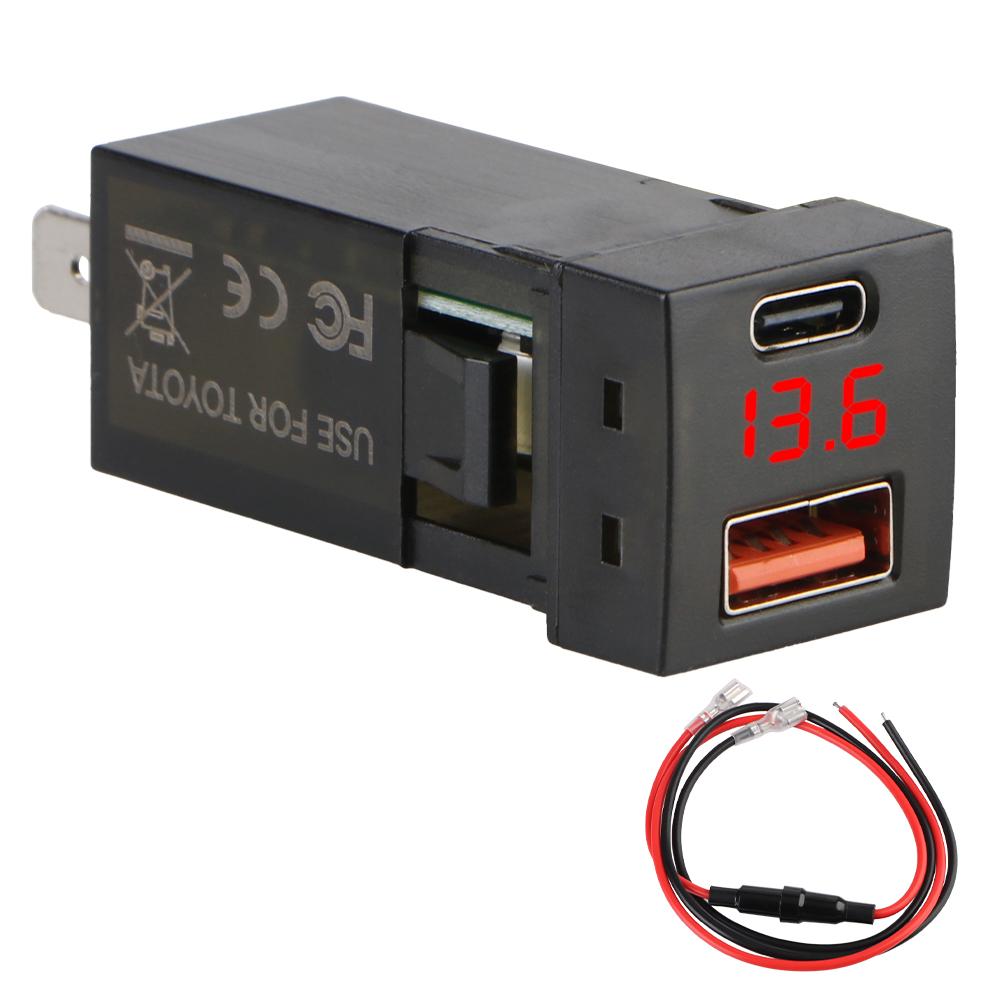48W Voltmeter USB 18W + Type C 30W Fast car charger 12V-24V for toyota Power Socket Quick charging voltmeter Accessories