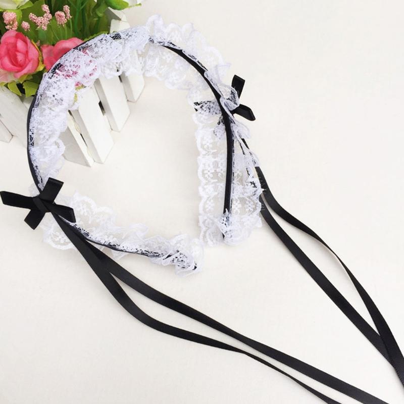 Liebliches Süßes Haarband Anime Maid Cosplay Stirnband Lolita Rüschenspitze Kopfschmuck Handgefertigt Schleife Haarschmuck