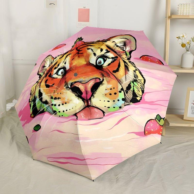 Good Boy Tigers Portable Automatic Umbrella Folding Umbrella With 8 Ribs Foldable Design For Outdoor Daily Use Stylish Accessory Perfect Gift For
