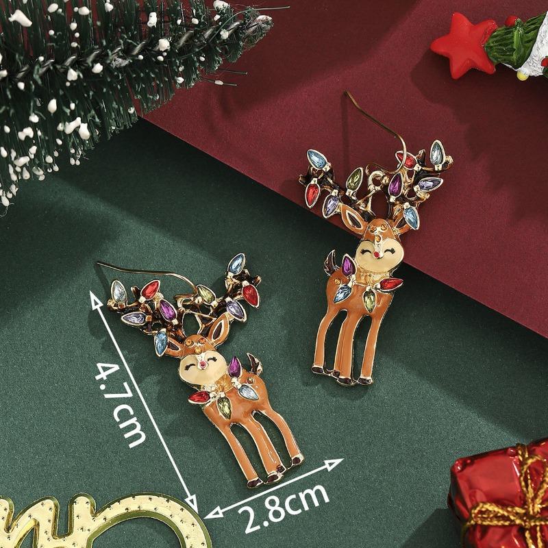 Personalized Jewelry Christmas Alloy Stud Earrings Christmas Hat Elk Point Diamond Christmas Tree Gingerbread Man Earrings