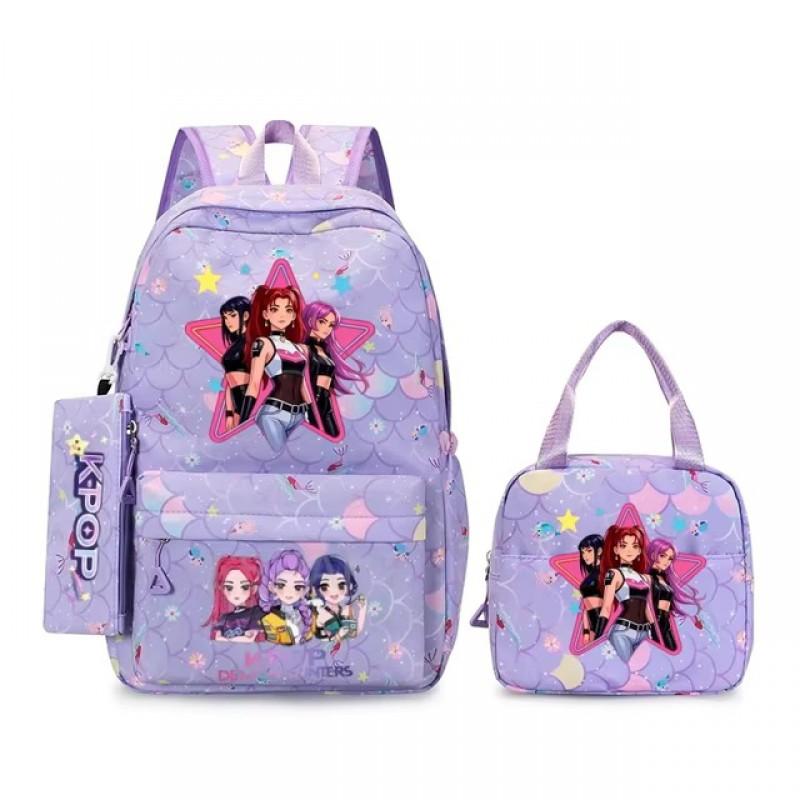 K-Pop Themed Lightweight Backpack Set Teen Girls - Cute Cartoon Design Breathable Outdoor School Bag With Ergonomic Curved