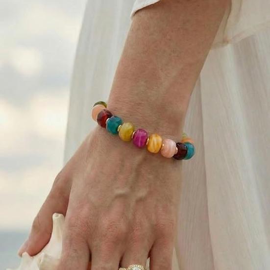 Women Bracelet Bohemian Style Multi-Layered Resin Beaded Bracelet Adjustable Length Versatile Bracelet Wrist Accessory