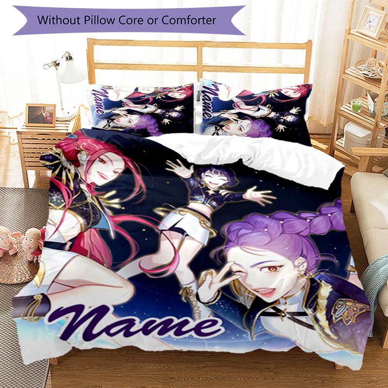 3pcs KPop Demon Hunters6 Cover Set - Personalized Name, HD Printed Bedding with 1 Cover and 2 Pillowcases - Perfect for Home Decor, Easy Care