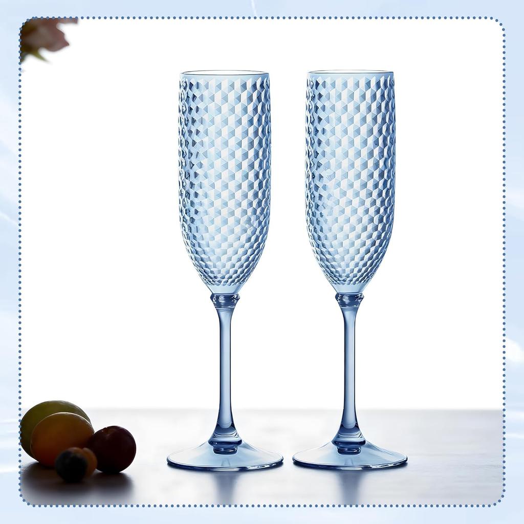 Blue Plastic Champagne Flutes 12 Pcs, 5.5oz Unbreakable BPA-free Stemware for Wedding Toasting & Parties