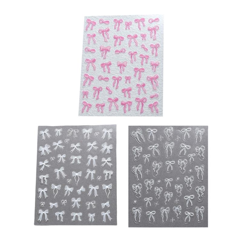 White Bows Nails Art Stickers Ribbon Bows Nail Decals 3D Bowknot Nail Sticker Nails Art Decoration for Women Girls