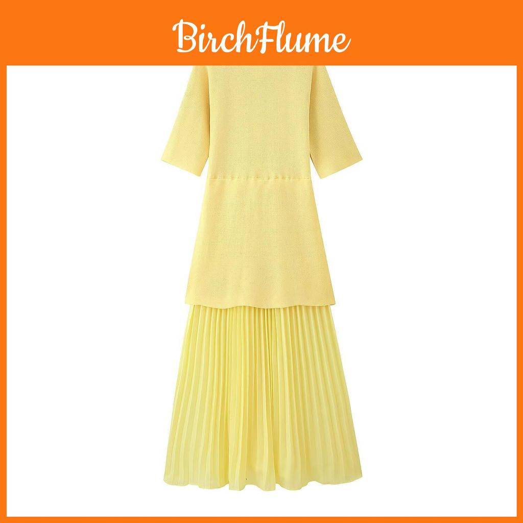 Elegantes Polyester-Kurzarmkleid mit Einsätzen und Rundhalsausschnitt für Damen für den Frühling