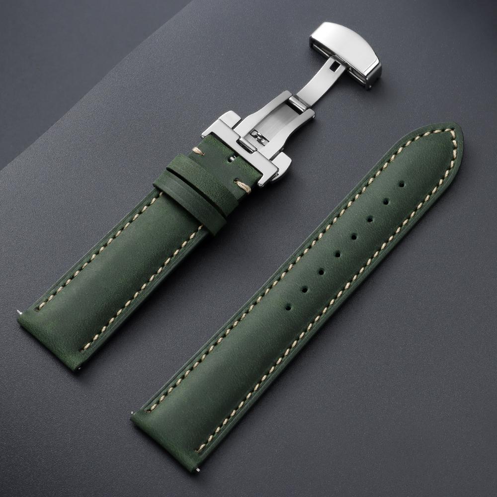 Genuine Calfskin Leather Watchband 14/16/18/20/22/24mm Butterfly Clasp Stitching Straps for Omega Business Watch Band for Seiko
