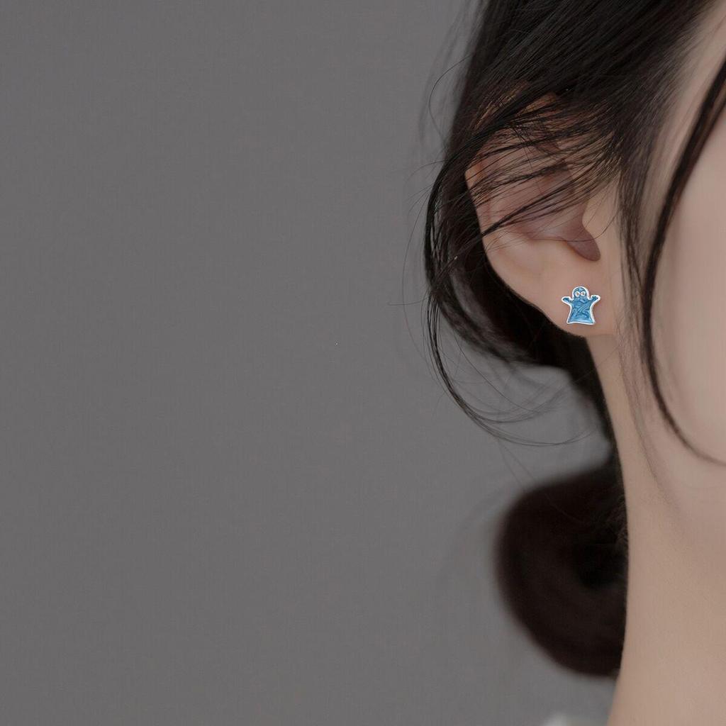 Korean Cartoon Style Cute Ghost Stud Earrings: Sweet and Versatile Forest-Inspired Design for Women