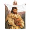 Gentle Shepherd with Lamb Motif Flannel Blanket for Bedroom, Living Room, Sofa, and Nap