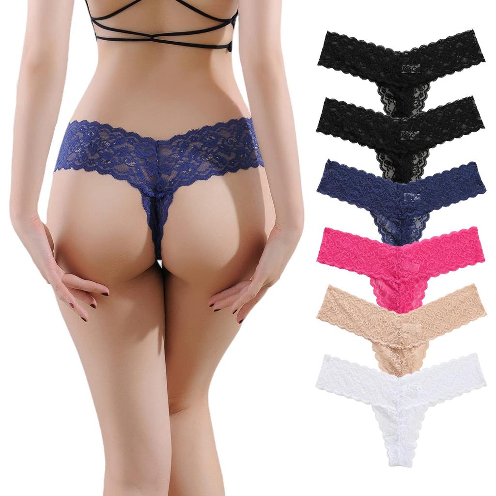 Tobewell Sexy Lace Plus Size Soft and Cute Panties for a Beautiful L Women's T-Back Panties, Panties, Lingerie, T-Back Set, Butt, 6-Piece Set, (Large)