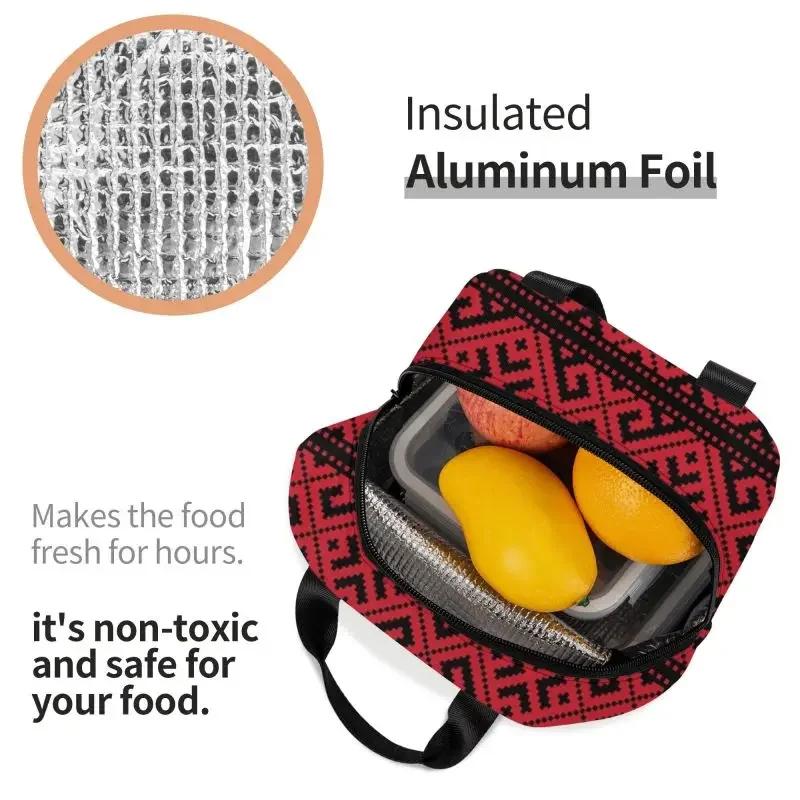 Embroidery Traditional Folk Art Insulated Lunch Bag Tatreez Cross Portable Thermal Cooler Lunch Box