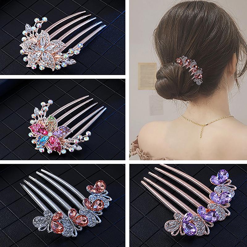 Vintage Blumen Haarspangen Koreanischer Stil Perle Haarkämme Glänzende Haarnadeln Für Frauen Haarschmuck