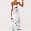 Damen Off-the-Shoulder Sexy Silky Floral Print Langes Kleid