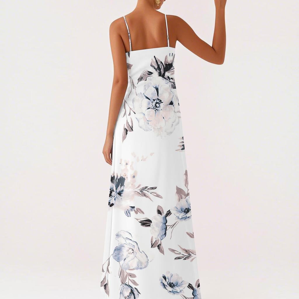 Damen Off-the-Shoulder Sexy Silky Floral Print Langes Kleid