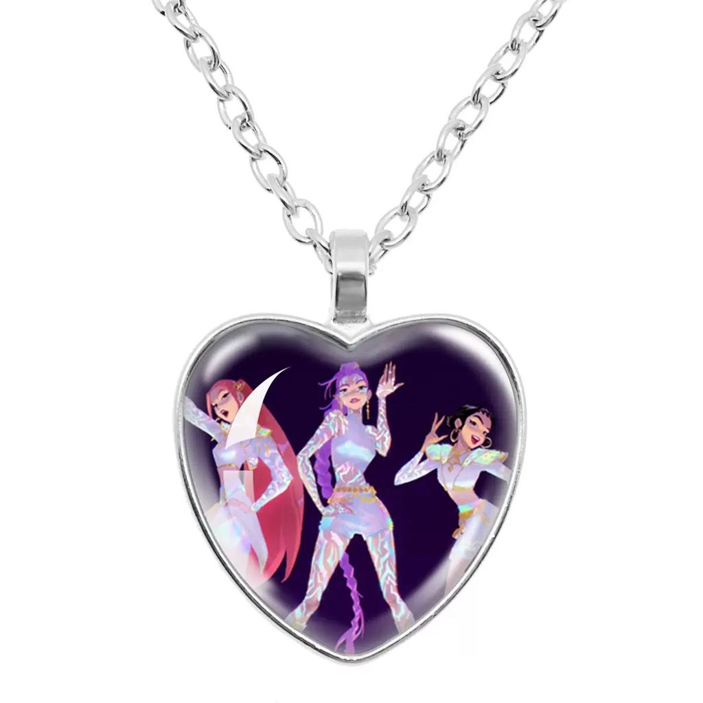 Kpop Demon Hunter Heart Shape Necklaces Idol Anime Pendant with Cartoon Character Pattern Fashion Idol Necklace Jewelry Gifts