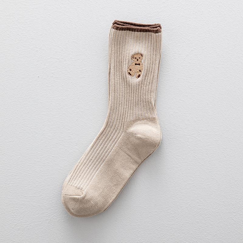 Women'S Cartoon Bear Socks Korean Casual Stockings Soft Cotton Socks Autumn Coffee Stockings Kawaii Women Socks Women Hosiery