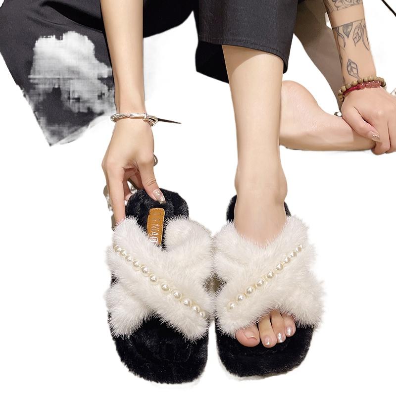 Мода 2024 женские тапочки из флока роскошные шлепанцы меховые шлепанцы на платформе новые — фото 7