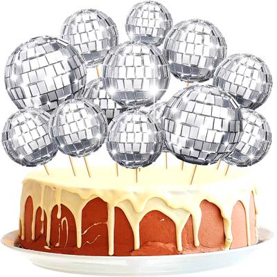 Lot Disco Decorative Balls Retro Cake Cake Insertion Card Home Birthday Party KTV Bar Decor Sequin Wedding Reflective Glass Ball