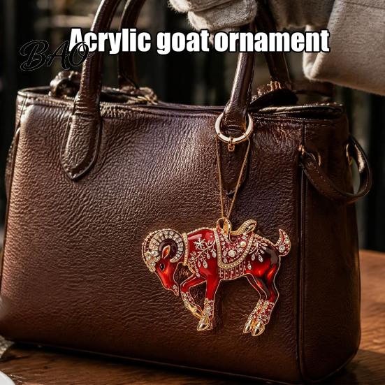 Christmas Tree Decoration Acrylic Goat Pendant, Decorative Hanging Ornament with Xmas Pendant Rhinestone, Golden Cord for New Year Party Collectible