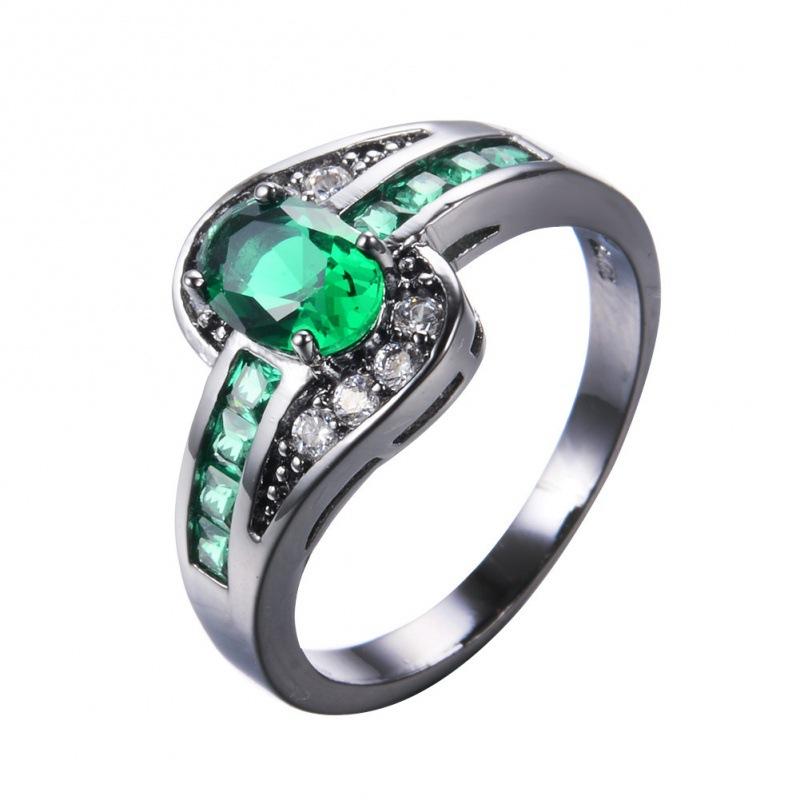 Black Gold KT Oval Zircon Ring Women's Ring Oval Ring White Black Jewelry Antique Women