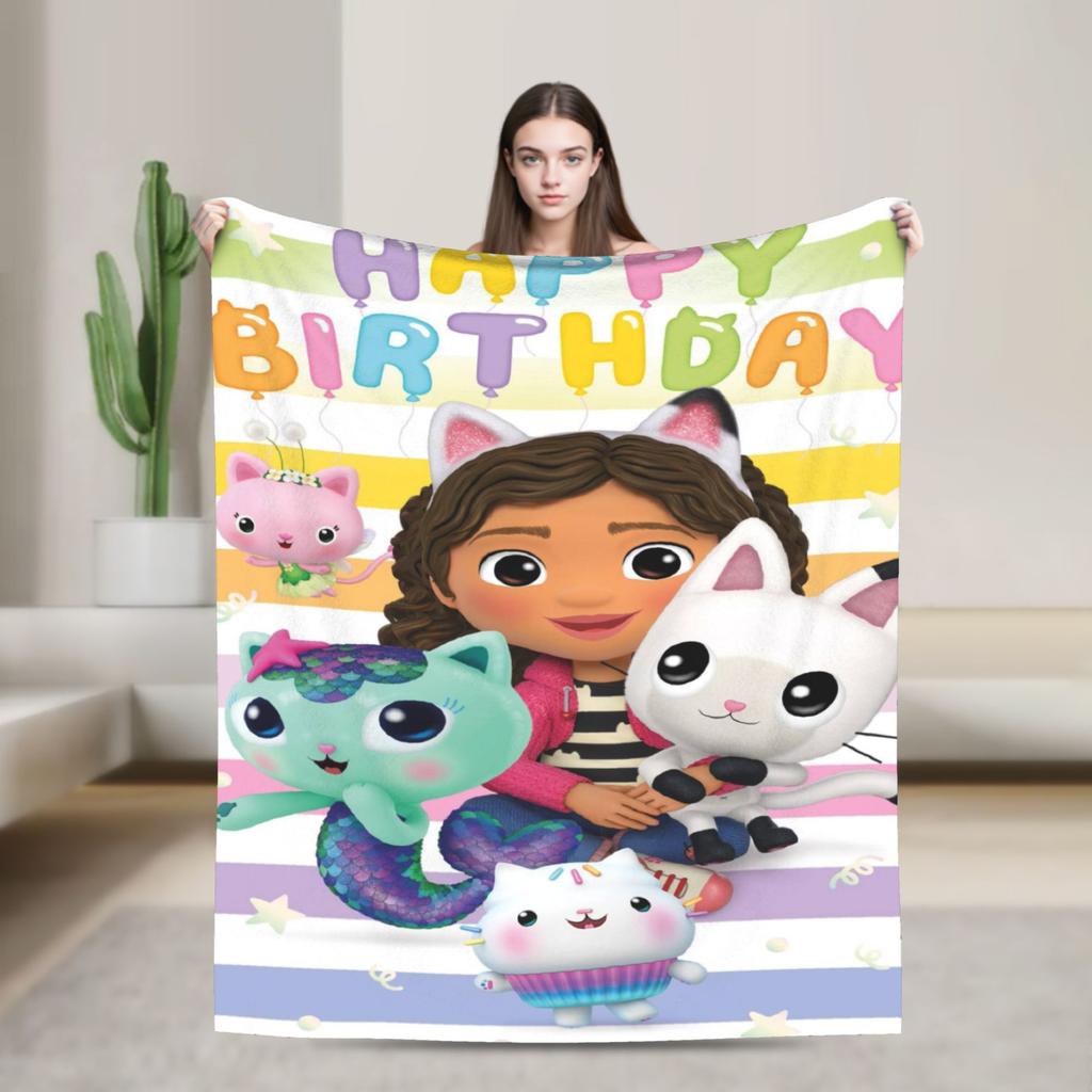 G-Gabby’s Dollhouseds Plush  Warm Soft Blanket  Children Plush Throw Blanket Print Couch Chair Flannel Bedspread Sofa Bed Cover