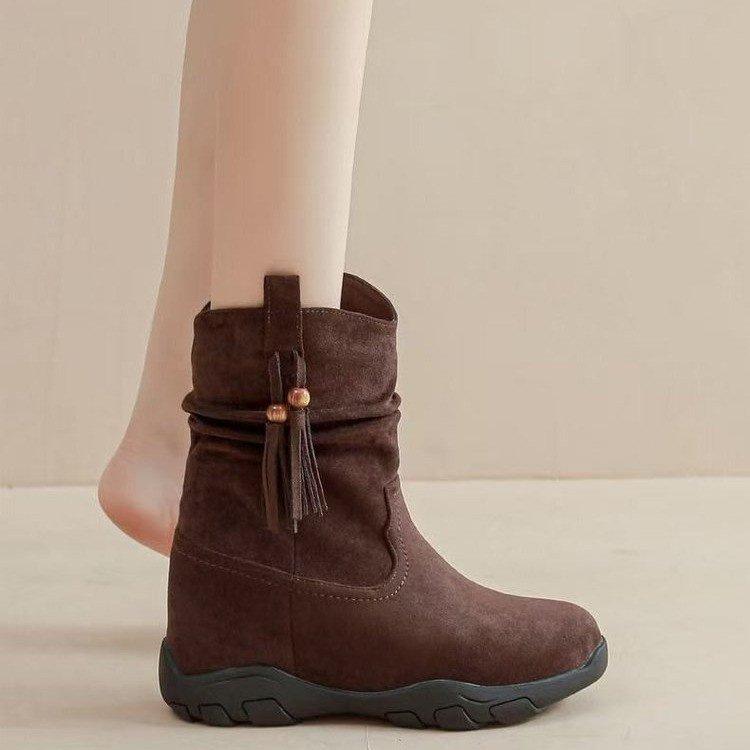 

[Fanfna] The inner height increases but the knee boots for women s 2025 autumn new retro stacking boots thick-soled Martin boots 39